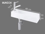 Lave-mains pour toilettes, suspendu et compacte, parfait pour les espaces restreints, Largeur 48 cm, Profondeur 16,5 cm, Hauteur 10 cm, résine minéral, Livraison 5-7 jours OFFERTE.