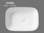 Vasque HYDRA rectangulaire 45,5 cm en céramique blanc brillant. Lavabo design à poser avec technologies UP-SLIM et UP-CLEAN. Garantie 10 ans. Livraison gratuite.