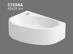 Lave-mains compact STERNA 42 cm blanc brillant. Version gauche, mural ou à poser. Idéal WC et petite salle de bain. Garantie 10 ans. Livraison gratuite.