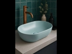 Vasque ORTANCA 50 cm en céramique sauge mat. Lavabo ovale design à poser avec technologies UP-SLIM et UP-CLEAN. Garantie 10 ans. Livraison gratuite.