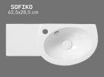 Lave-mains suspendu SOFIKO 62,5 cm blanc brillant avec plan latéral et porte-serviettes. Avec trop-plein. Idéal salle de bain et hôtel. Garantie 10 ans. Livraison gratuite.