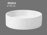 Vasque ROSKA ronde 35 cm en céramique blanc brillant. Mini lavabo idéal petites salles de bain et WC. À poser, sans trop-plein. Livraison gratuite.