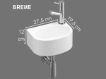Lave-mains pour WC, suspendu semi-arrondi, parfait pour les espaces restreints, Largeur 27,5 cm, Profondeur 19,5 cm, Hauteur 12 cm, résine minéral, Livraison 5-7 jours OFFERTE.