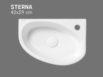 Lave-mains compact STERNA 42 cm blanc brillant. Version droite, mural ou à poser. Idéal WC et petite salle de bain. Garantie 10 ans. Livraison gratuite.