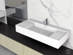 Vasque lavabo design rectangulaire, suspendu ou à poser, Couleur blanc mat, Finition lisse, Solid-Surface Corian®, Taille : 100 x 49 x 15 cm - LIVRAISON OFFERTE
