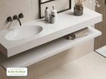 Plan vasque lavabo sur mesure : L 60 à 201 x P 40 à 51 cm, finition lisse mate, 10 couleurs au choix, Anti bactérien, résine Akrytan® teinté dans la masse, Livraison Offerte.