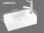 Lave-mains pour WC, suspendu et compacte, parfait pour les espaces restreints, Largeur 40 cm, Profondeur 18 cm, Hauteur 11 cm, résine minéral, Livraison 5-7 jours OFFERTE.