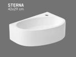 Lave-mains compact STERNA 42 cm blanc brillant. Version droite, mural ou à poser. Idéal WC et petite salle de bain. Garantie 10 ans. Livraison gratuite.