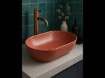 Vasque MADEN 50 cm en céramique rouge fer mat. Lavabo ovale design à poser avec technologies UP-SLIM et UP-CLEAN. Garantie 10 ans. Livraison gratuite.