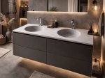 Plan vasque lavabo circulaire ⦰ 35 cm sur mesure Largeur 100 à 201 x P 40 à 51 cm Finition lisse 10 couleurs au choix, Anti bactérien Résine Akrytan® dans la masse Livraison Offerte.