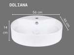 Vasque DOLIANA ovale 56 cm en céramique blanc brillant avec trou de robinetterie et trop-plein. Lavabo design à poser, entretien facile. Livraison gratuite.