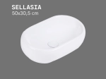 Vasque SELLASIA ovale 50 cm en céramique blanc brillant. Lavabo à poser design, sans trop-plein. Entretien facile UP-CLEAN. Garantie 10 ans.  Livraison gratuite.