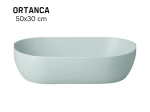 Vasque ORTANCA 50 cm en céramique sauge mat. Lavabo ovale design à poser avec technologies UP-SLIM et UP-CLEAN. Garantie 10 ans. Livraison gratuite.