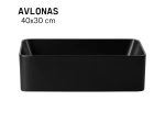 Vasque AVLONAS 40 cm noir mat en céramique. Lavabo rectangulaire design à poser avec parois fines UP-SLIM. Garantie 10 ans. Livraison gratuite.