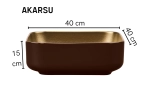 Vasque AKARSU 40 cm en céramique bordeaux extérieur et or mat intérieur. Lavabo design carré à poser avec finition haut de gamme. Livraison gratuite.