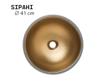 Vasque SIPAHI 41 cm en céramique gris et or mat. Lavabo rond design à poser, élégant et durable. Garantie 10 ans. Livraison gratuite.
