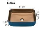 Vasque KONYA 51 cm en céramique bleu marine et or mat. Lavabo rectangulaire design à poser avec finition haut de gamme. Garantie 10 ans. Livraison gratuite.