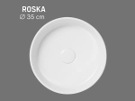 Vasque ROSKA ronde 35 cm en céramique blanc brillant. Mini lavabo idéal petites salles de bain et WC. À poser, sans trop-plein. Livraison gratuite.