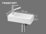 Lave-mains wc, suspendu et compacte, en céramique blanche, robinetterie à gauche Largeur 36 cm, Profondeur 18 cm, Hauteur 9 cm, Livraison 5-7 jours OFFERTE.
