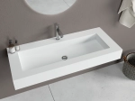 Plan vasque lavabo de 80 cm, sur mesure, Largeur 100 à 200 cm x Profondeur 46 à 80 cm, résine composite de haute qualité, Finition lisse blanc BRILLANT laqué, Livraison Offerte.