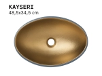 Vasque KAYSERI 48,5x34,5 cm en céramique gris et or mat. Lavabo ovale design grand format pour salle de bain moderne. Garantie 10 ans. Livraison gratuite.