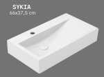 Lavabo SYKIA 66 cm blanc brillant. Rectangulaire biseauté, mural ou à poser, sans trop-plein. Design moderne. Garantie 10 ans. Livraison gratuite.