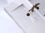 Plan vasque lavabo PMR, adaptée aux personnes à mobilité réduite, L. 80 à 200 cm x P. 46 à 80 cm, résine composite de haute qualité, Finition lisse blanc, Livraison Offerte.