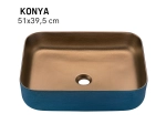 Vasque KONYA 51 cm en céramique bleu marine et or mat. Lavabo rectangulaire design à poser avec finition haut de gamme. Garantie 10 ans. Livraison gratuite.
