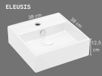 Lave-mains ELEUSIS 38x38 cm blanc. Carré, mural ou à poser avec trop-plein. Idéal petite salle de bain et WC invités. Garantie 10 ans. Livraison gratuite.