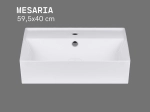 Vasque MESARIA 60 cm en céramique blanc brillant avec trou de robinetterie et trop-plein. Lavabo rectangulaire design à poser. Garantie 10 ans. Livraison gratuite.