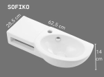 Lave-mains suspendu SOFIKO 62,5 cm blanc brillant avec plan latéral et porte-serviettes. Avec trop-plein. Idéal salle de bain et hôtel. Garantie 10 ans. Livraison gratuite.
