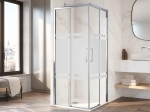 Paroi de douche coulissante d'angle, retour latéral coulissant, chrome, verre opaque AVIGNON