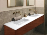 Plan vasque double lavabo, sur mesure : L 120 à 201 x P 40 à 51 cm, finition lisse, 10 couleurs au choix, Anti bactérien, résine Akrytan® teinté dans la masse, Livraison Offerte.