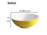 Vasque BURSA 38,5 cm en céramique jaune et blanc brillant. Lavabo design à poser original avec texture décorative. Garantie 10 ans. Livraison gratuite.