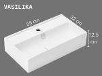 Lave-mains VASILIKA 55 cm blanc brillant. Rectangulaire UP-SLIM, murale ou à poser avec trop-plein. Céramique premium, garantie 10 ans. Livraison gratuite.