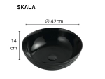 Vasque SKALA 42 cm noire brillante en céramique. Ronde, design à poser, sans trop-plein ni trou robinetterie. Livraison gratuite. Garantie 10 ans.