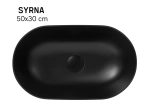 Vasque SYRNA ovale 50 cm en céramique noir mat. Lavabo design à poser avec technologies UP-SLIM et UP-CLEAN. Garantie 10 ans. Livraison gratuite.