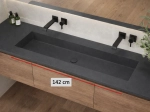 Plan vasque à encastrer, bassin double 142 cm, sur mesure, Largeur 150 à 200 cm x Profondeur 40 à 60 cm, résine minérale ACRYSTONE®, Finition lisse, Livraison Offerte et Rapide.
