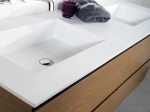 Plan vasque Design, fabrication sur mesure, Largeur 120 à 200 cm x Profondeur 40 à 60 cm, résine minérale ACRYSTONE® SOLID-SURFACE Finition lisse blanc mate, Livraison Offerte et Rapide.