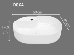 Vasque DOXA ovale 60x40 cm en céramique blanc brillant avec trou de robinetterie. Design moderne à poser, entretien facile UP-CLEAN. Livraison gratuite.