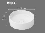 Vasque ROSKA ronde 35 cm en céramique blanc brillant. Mini lavabo idéal petites salles de bain et WC. À poser, sans trop-plein. Livraison gratuite.