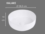 Vasque KALAMI ronde 38,5 cm en céramique blanc mat. Design moderne avec cuve profonde. À poser, sans trop-plein. Garantie 10 ans. Livraison gratuite.