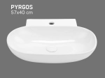 Lavabo PYRGOS 57 cm blanc brillant. Installation murale ou à poser, vasque ovale design avec trou robinetterie. Garantie 10 ans. Livraison gratuite.