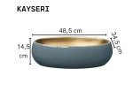 Vasque KAYSERI 48,5x34,5 cm en céramique gris et or mat. Lavabo ovale design grand format pour salle de bain moderne. Garantie 10 ans. Livraison gratuite.