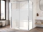 Paroi de douche coulissante, avec retour fixe, chrome, verre opaque - TOURS