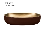 Vasque EYMIR 60x42 cm en céramique bordeaux et or mat. Lavabo ovale design XL pour salle de bain luxe. Garantie 10 ans. Livraison gratuite.