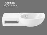 Lave-mains suspendu SOFIKO 62,5 cm blanc brillant avec plan latéral et porte-serviettes. Avec trop-plein. Idéal salle de bain et hôtel. Garantie 10 ans. Livraison gratuite.