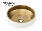 Vasque AMPLIANI 41 cm ronde en céramique blanc antique et intérieur or mat. Design élégant à poser, sans trop-plein. Garantie 10 ans. Livraison gratuite.