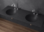 Plan vasque double lavabo circulaire ⦰ 30 cm sur mesure Largeur 100 à 201 x P 40 à 51 cm Finition lisse 10 couleurs au choix, Anti bactérien Résine Akrytan® Livraison Offerte.