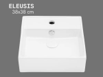 Lave-mains ELEUSIS 38x38 cm blanc. Carré, mural ou à poser avec trop-plein. Idéal petite salle de bain et WC invités. Garantie 10 ans. Livraison gratuite.